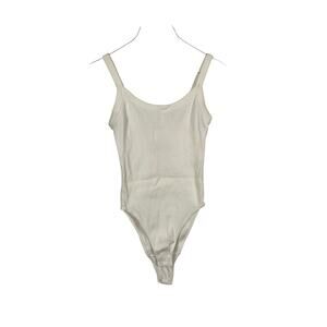 Everlane Women Organic Cotton White Ribbed Bodysuit Stretch Spaghetti Strap XXS